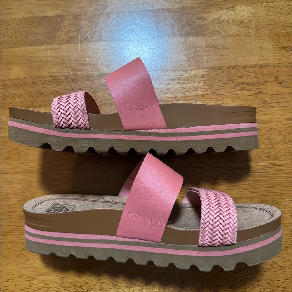 Reef Women's Pink Braided Cork Slide Sandals - Picture 2 of 4